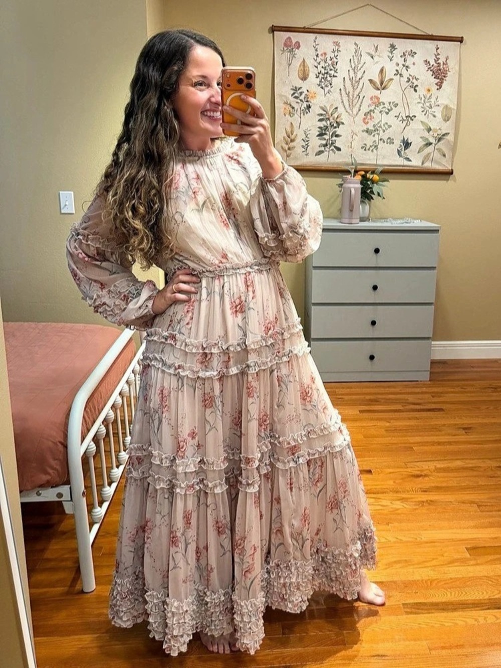 Ivy City Co. Geneva Blush Floral Ruffle Maxi Dress in Pink & Cream Medium